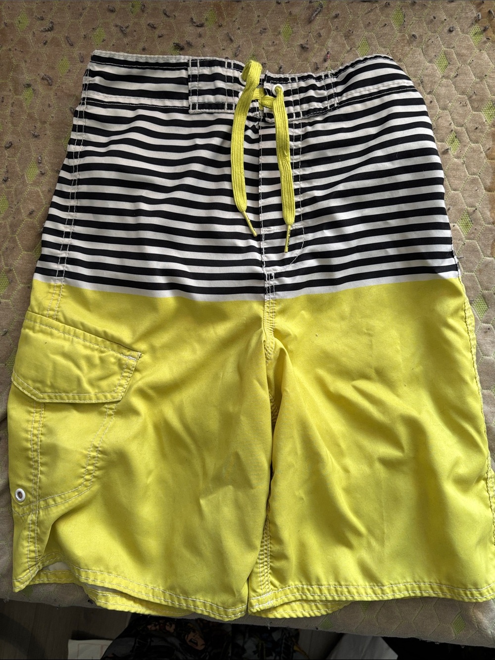 Joe Boxer Yellow & Black Striped Cargo Swim Shorts